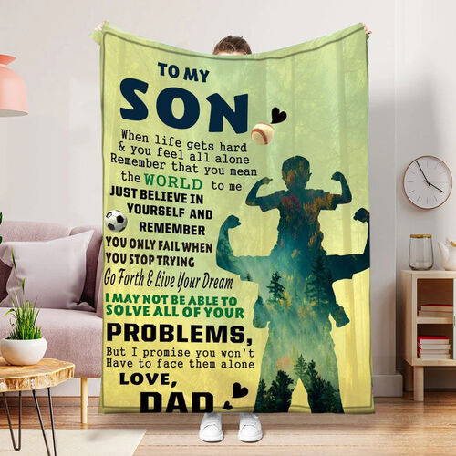 Personalized Love Letter Blanket Baby Boy to My Son with Father and Son Pattern