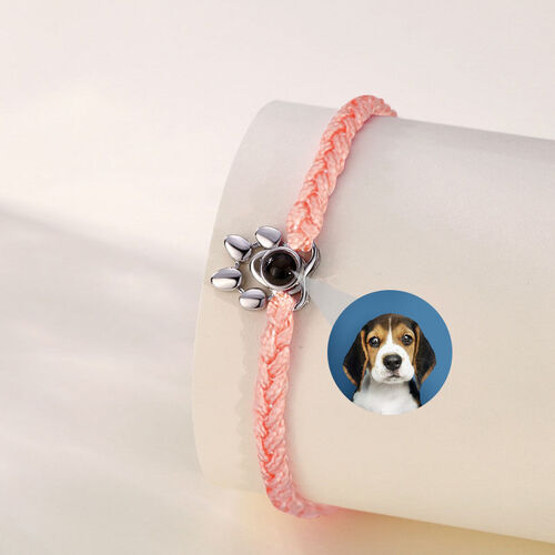 Personalisiertes Pfote Foto Projektion Armband mit Rosa Schnur für Haustier