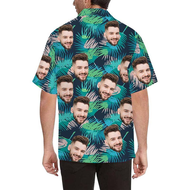 Custom Face Coconut Leaves Men's All Over Print Hawaiian Shirt