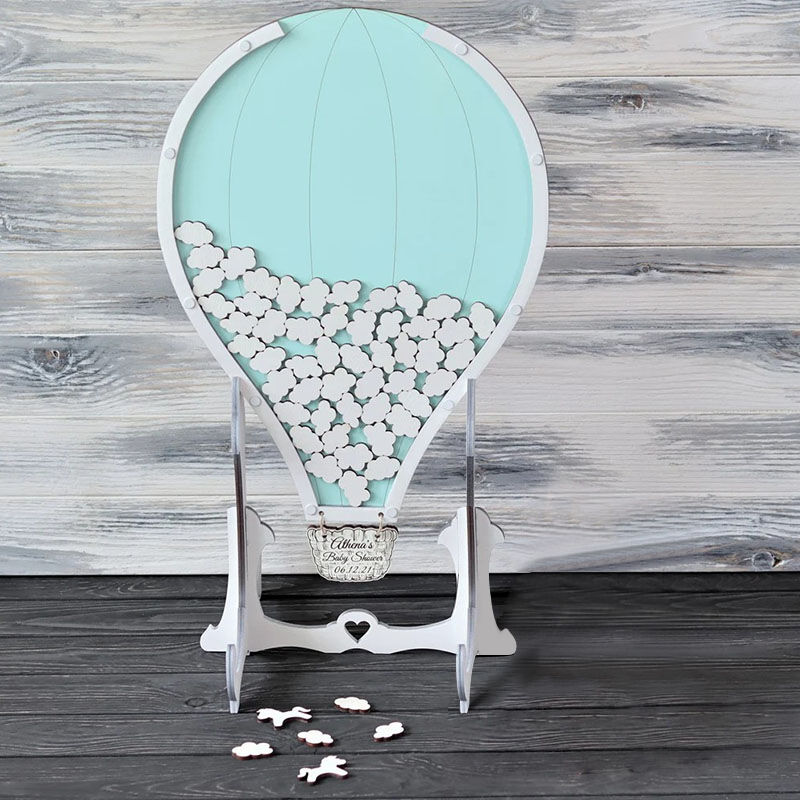 Personalized Hot Air Balloon Wooden Acrylic Custom Name Guest Book