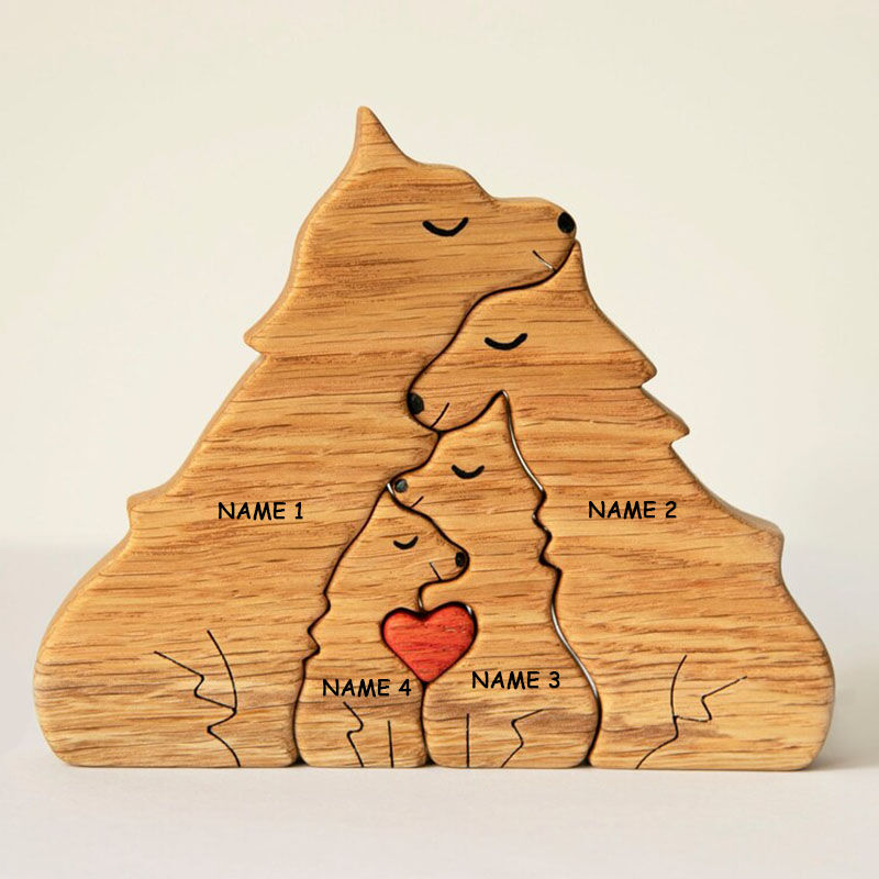Personalized Custom Names Warm Wolf Family Wooden Puzzle For Father