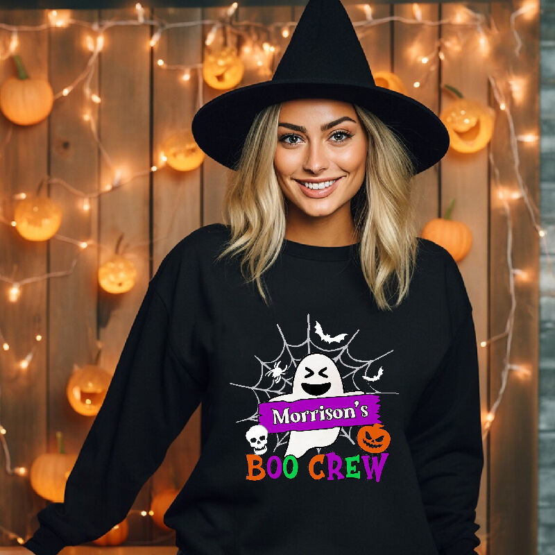 Personalized Name Sweatshirt with Ghost And Bat Pattern Perfect Halloween Gift