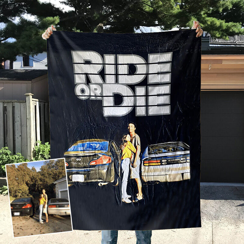 Personalized Photo Car Blanket FashionablePrint Present for Friends "Ride or Die"