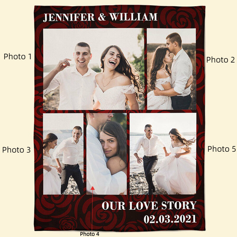 Personalized Picture Blanket with Rose Pattern Romantic Valentine's Day Present