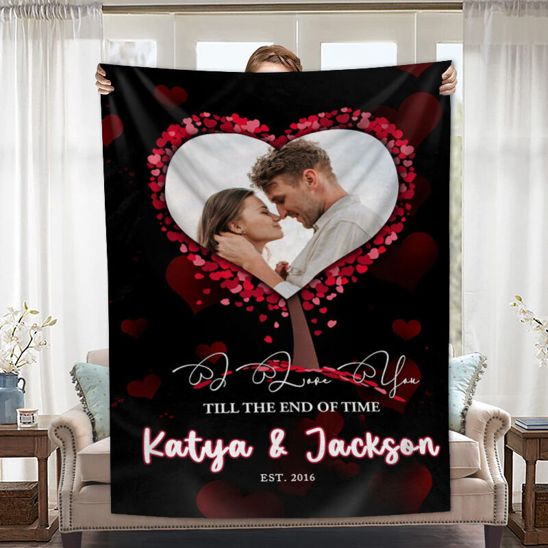Personalized Picture Blanket with Romantic Design Pattern Beautiful Gift for Couples