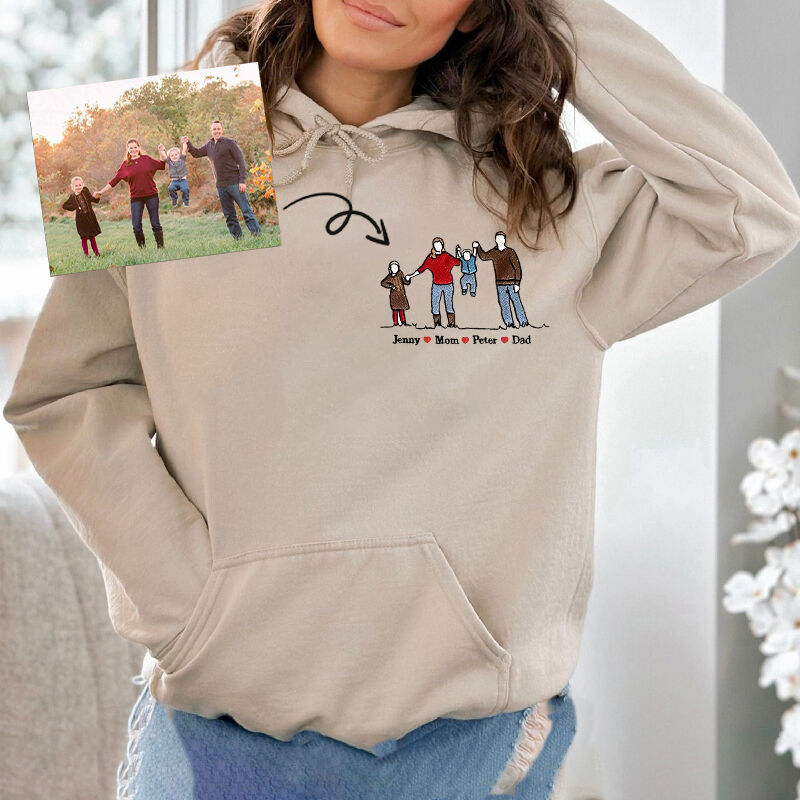 Sudadera con capucha personalizada foto familiar colorida bordada personalizada con nombres regalo para padres