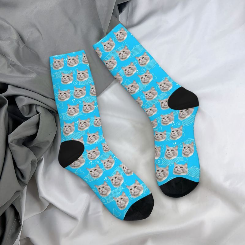 Personalized Face Socks with Pet Cat Photos