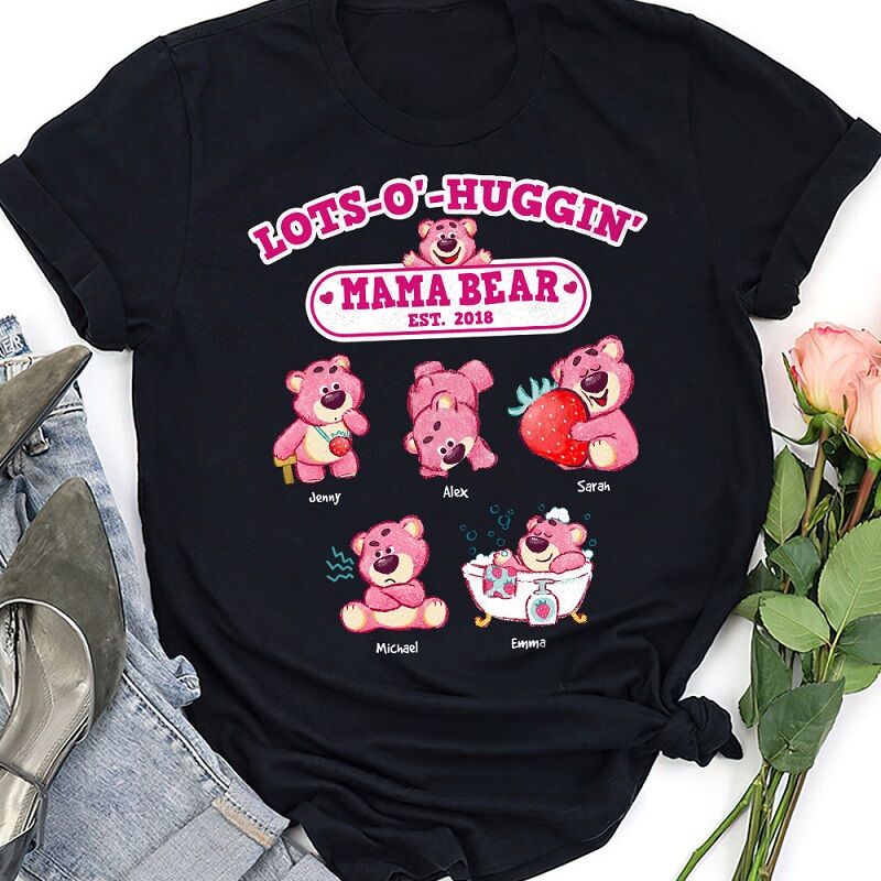 Personalized T-shirt Mama Bear with Her Baby Bears Cute Pattern Design Adorable Mother's Day Gift