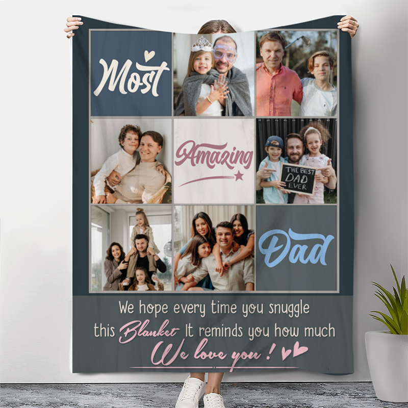 Personalized Picture Blanket Best Present for Dad "We Love You"