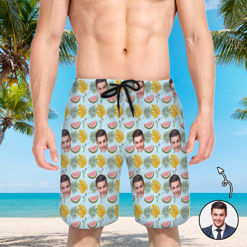 Personalized Picture Men's Beach Shorts with Watermelon Pattern Stylish Present for Boyfriend