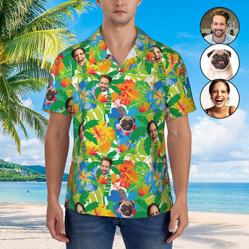 Camisas Hawaianas Personalizadas Unisex Añadir Foto Vacaciones Tropicales Top