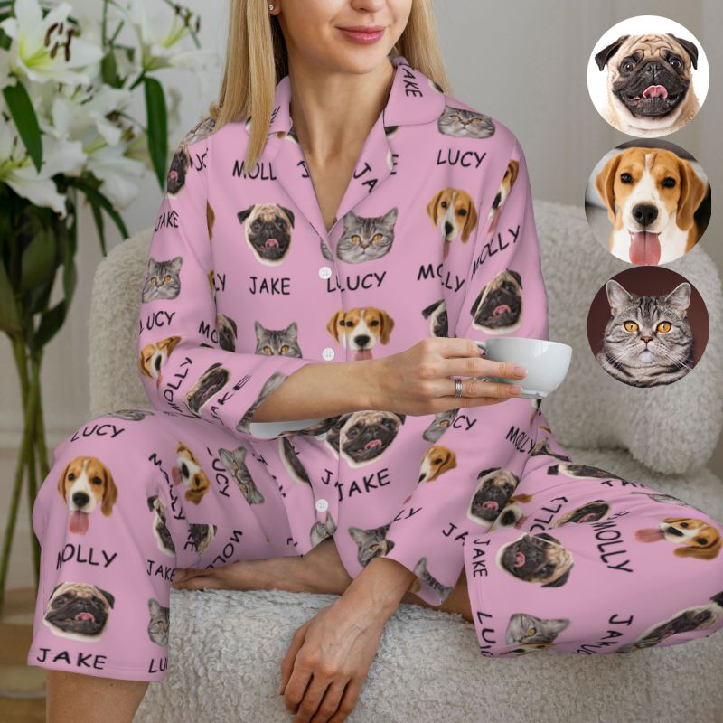 Personalized Pajamas Custom Photo and Name of Your Beloved Pet Attractive Warm Gift for Pet Lovers