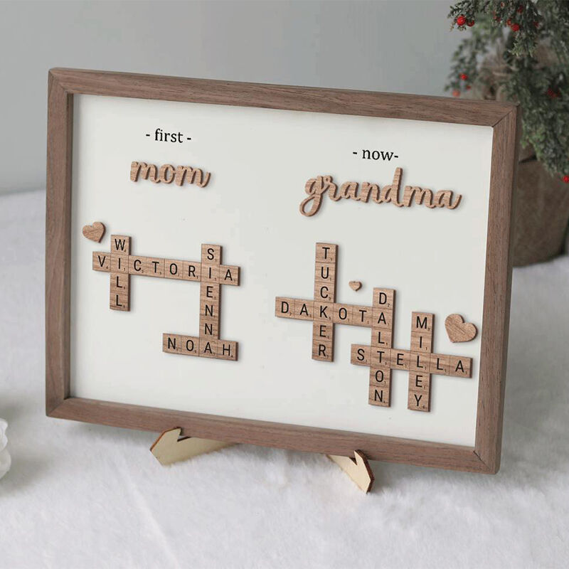 Personlig ram Första mamma Nu mormor Anpassat namn Scrabble Design Attraktiv gåva till mors dag