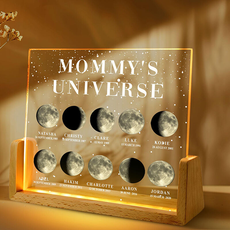 Personalized Moon Phase Picture Night Light with Custom Name Best Gift for Parents