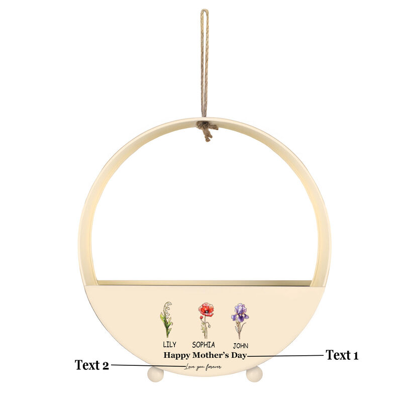Personligt namn Smidesjärn blomkruka med anpassade födelsedagsblommor Enkel present till mamma