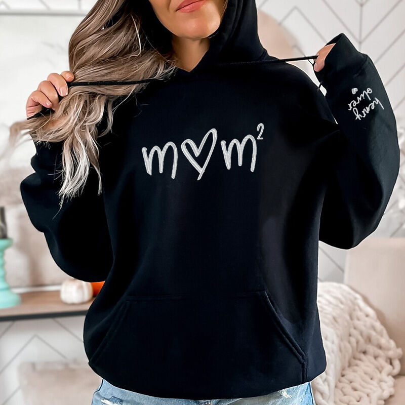 Personalized Hoodie Embroidered Mom with Kids Name on The Sleeve Design Perfect Mother's Day Gift