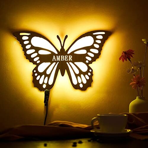 Personalized Butterfly Wooden Name Wall Light for Kids Room Birthday Gift for Girls