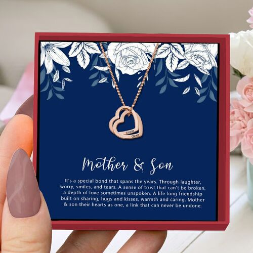 Personalized Name Necklace Gift "Mother & Son Their Heart As One"