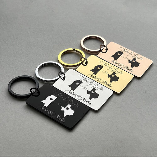 Personalized Engraved Keychain with Long Distance Connect State  Pattern Funny Present for Dad