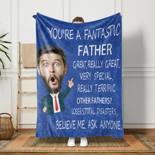 Coperta personalizzata con foto del volto Regalo divertente per papà "Sei un padre fantastico".