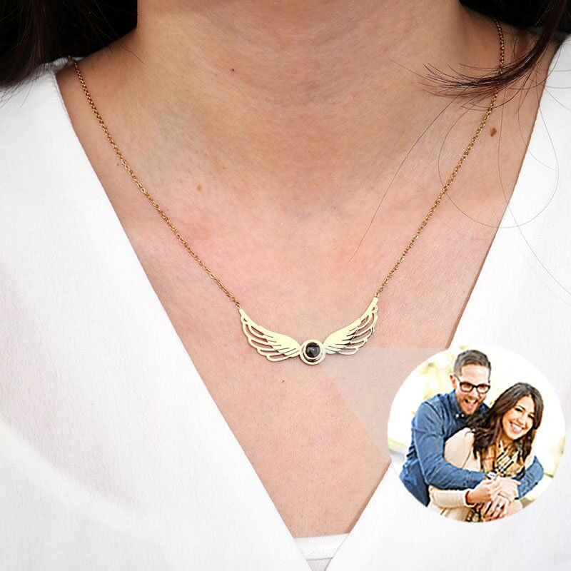 Sterling Silver Personalized Photo Projection Necklace-Wings
