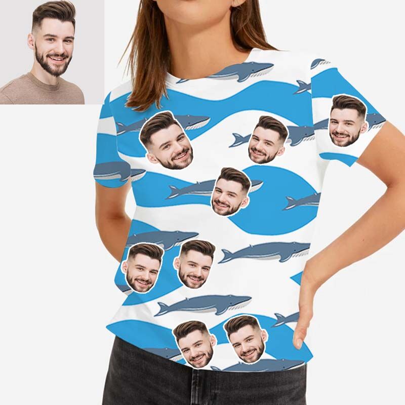 Custom Face Hawaiian T-Shirt With Shark