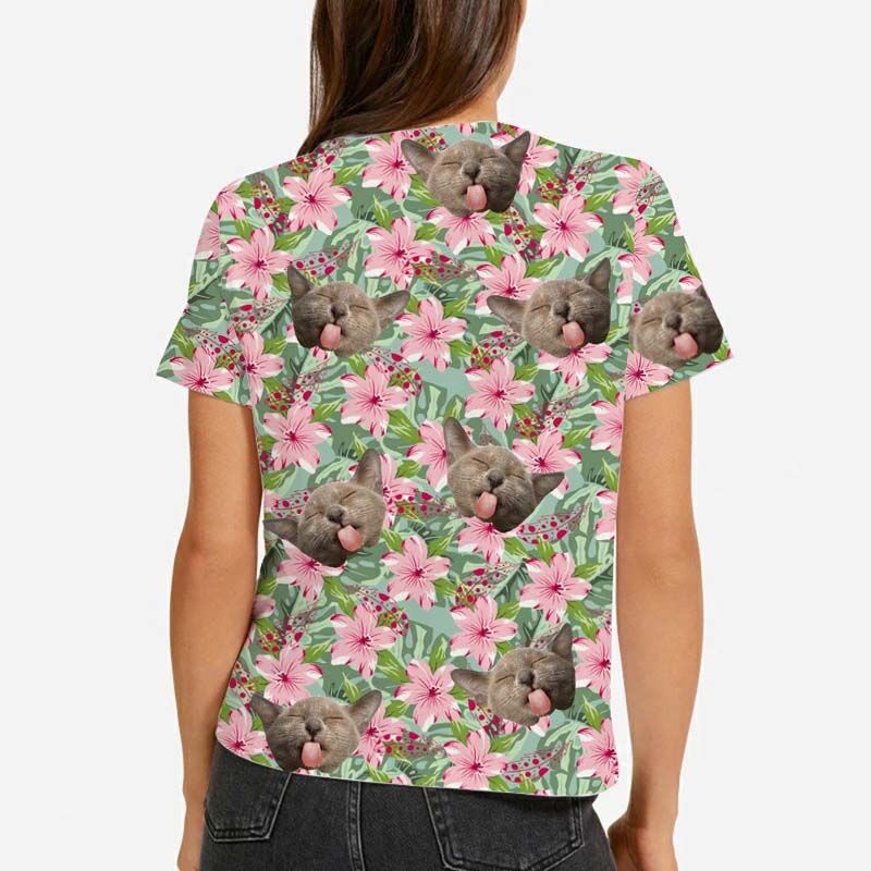 T-shirt hawaïen personnalisé pour femmes, imprimé de fleurs roses