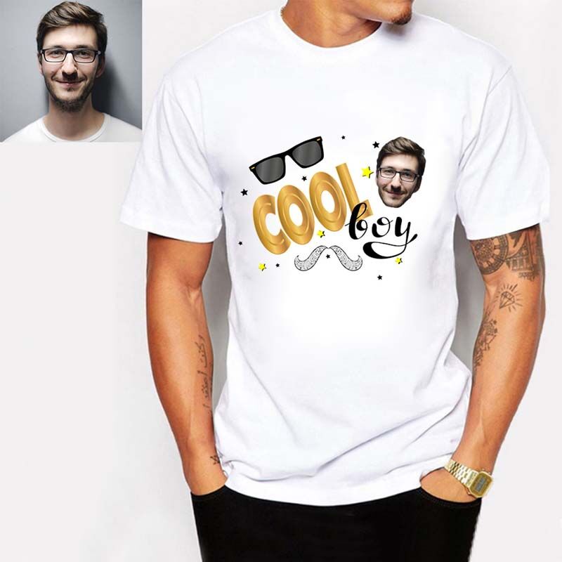 "Cool Boy" オリジナル 顔 写真 イラスト Tシャツ 100％綿