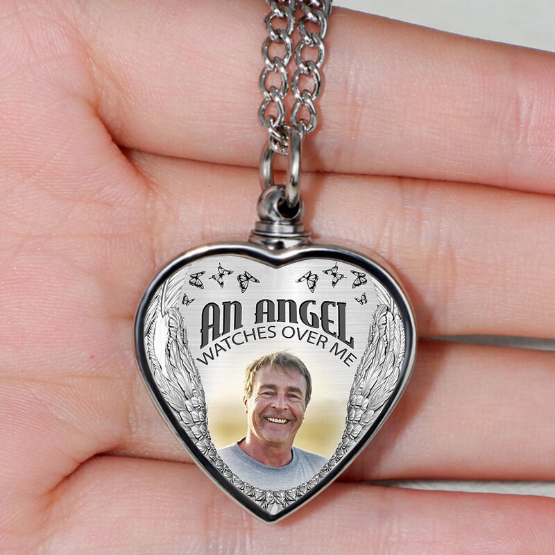 "An Angel Watches Over Me" Picture Urn Necklace