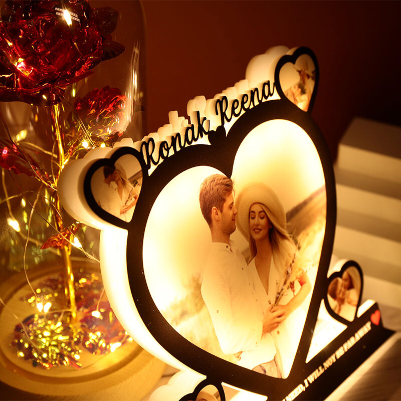 Custom Combination Heart Photo Wooden Night Light Gift for Couple