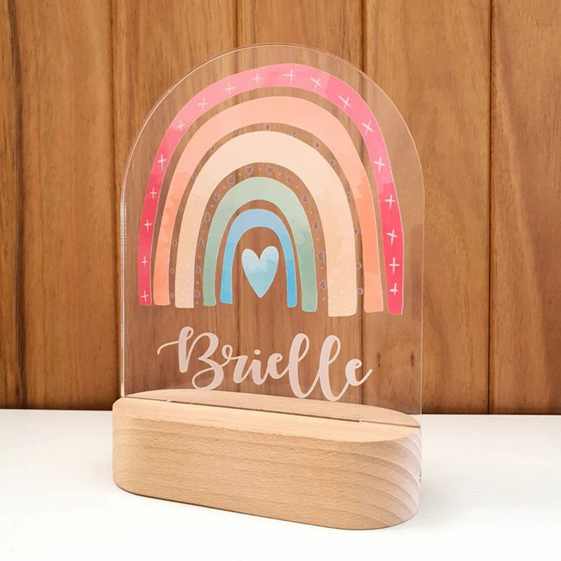 Lampe personnalisée en bois acrylique arc-en-ciel cinq couleurs pour fille