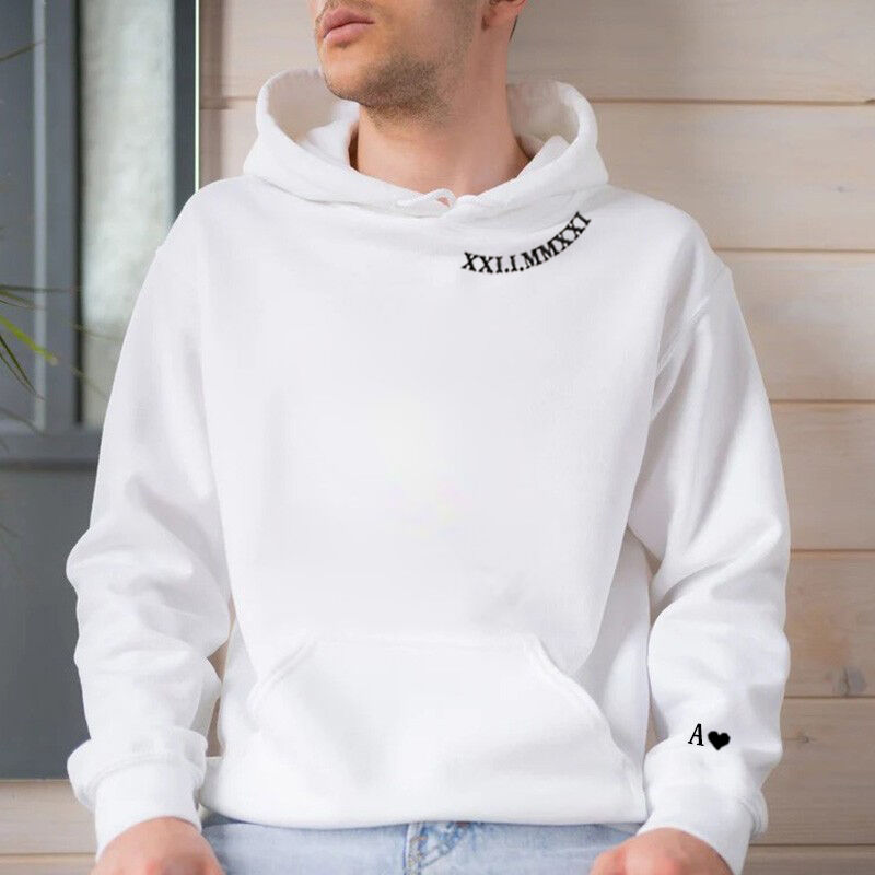 Personalized Hoodie Embroidered Roman Numeral Date and Initial Unique Gift for Anniversary