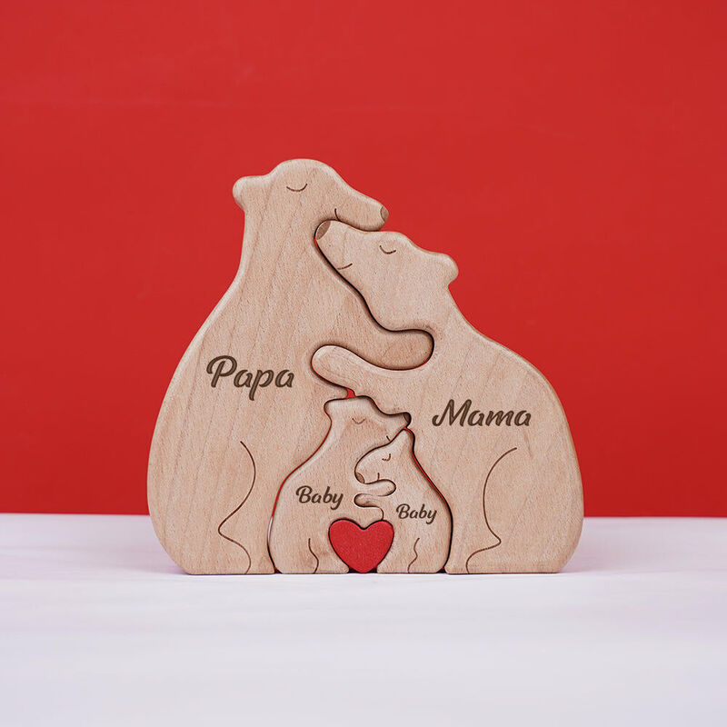 Personalized Wooden Bear Family Puzzle Cute Gift For Parents