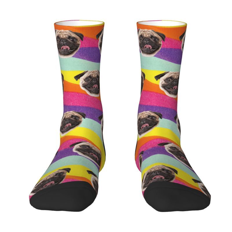 Calzini personalizzati Tie Dye Face Rainbow stampati con foto di animali domestici