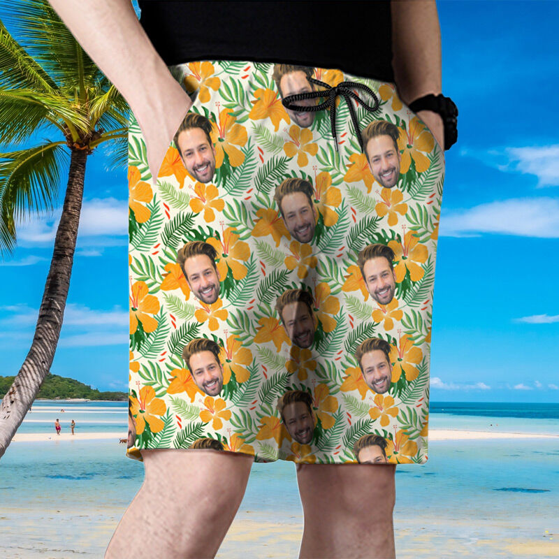 Personalized Picture Men's Beach Shorts with Intricate Pattern Creative Gift for Grandpa