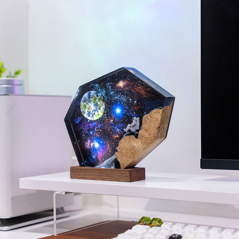 Astronaut And Interstellar Resin Wood Art Lamp Beautiful Gift for Best Friend