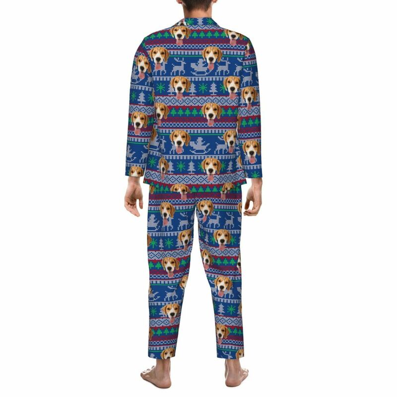 Personalisierte Pyjamas mit individuellem Foto Weihnachtsmann Rentier Muster Design Weihnachtsgeschenk für ihn