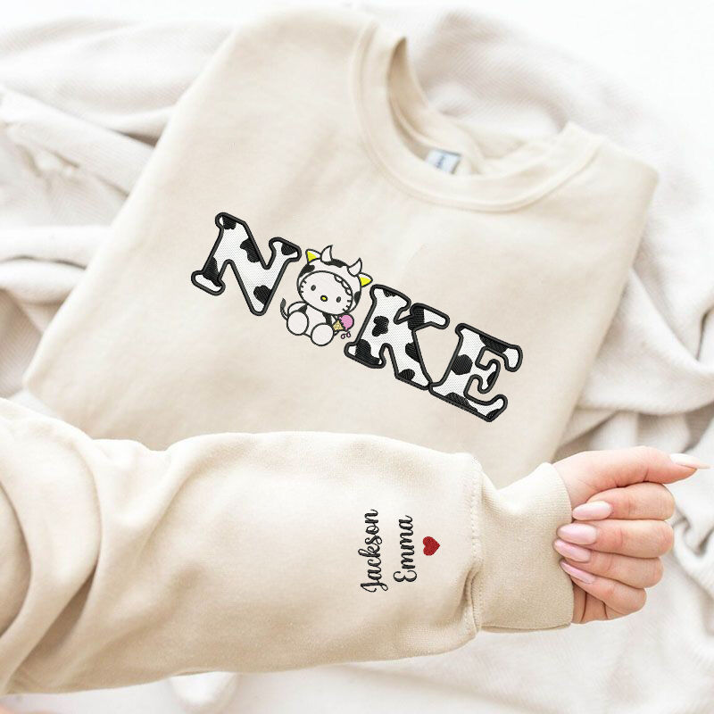 Personlig sweatshirt broderad söt Kitty Cow kostymdesign Attraktiv present till hennes mamma vänner