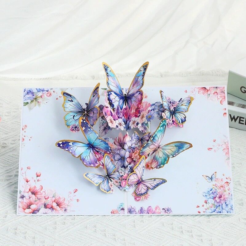 3D Pop Up Card Flying Butterflies Flowers Design Exquisite Mother's Day Gift