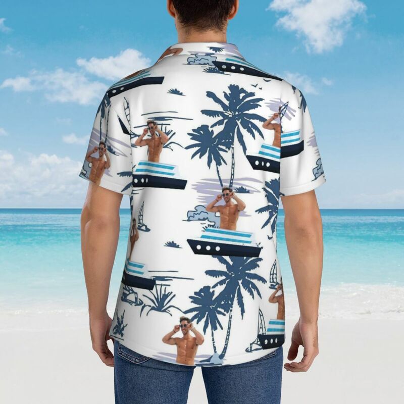 Personalized Hawaiian Shirt with Boat Print Funny Captain Title Short Sleeve Shirt Gift for Men