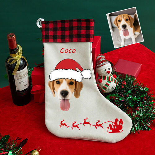 ペット 猫 犬 名入れ サンタ 顔 イラスト クリスマスソックス 飾り バッグ コットン