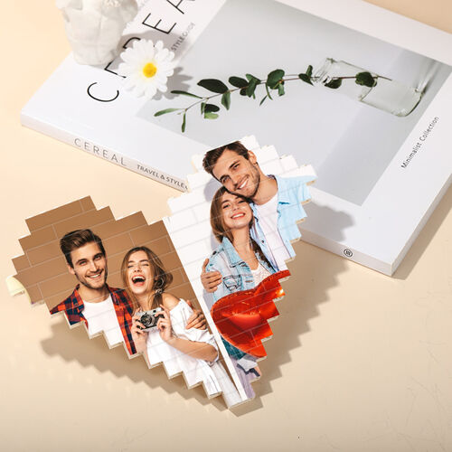 Custom Building Block Puzzle Personalised Photo Block Heart Shape for Sweet Couple