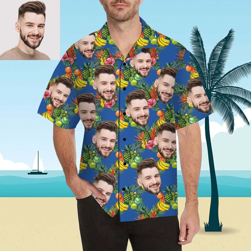 Custom Face Delicious Summer Fruits Men's All Over Print Hawaiian Shirt