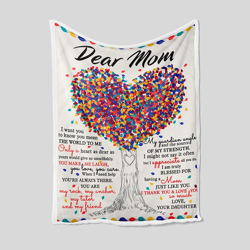 Personalized Flannel Letter Blanket Colorful Tree Pattern Blanket Gift from Daughter for Mom