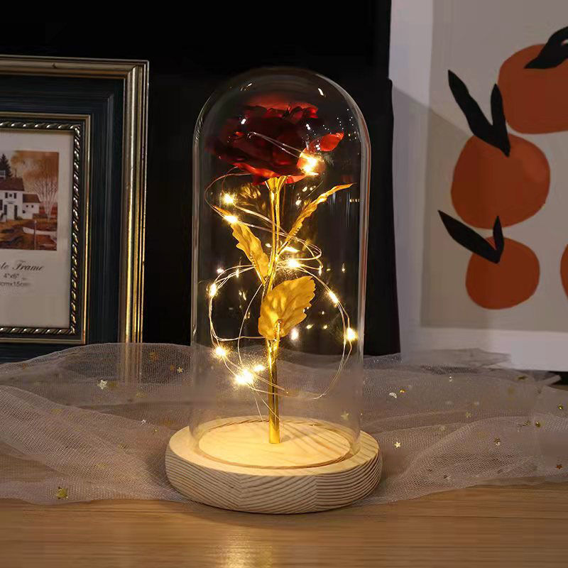 Galaxy Rose Glass Lampshade Eternal Flower Log Base Rose Flower Night Light Gift