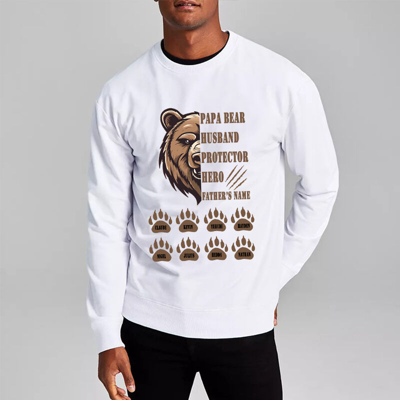 Personalized Sweatshirt Papa Bear with Pawprint Custom Name for Super Father