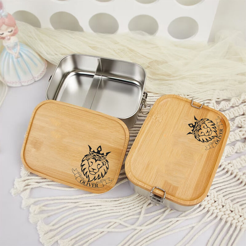 Personalized Lunch Box Custom Simple Name With Cool Lion