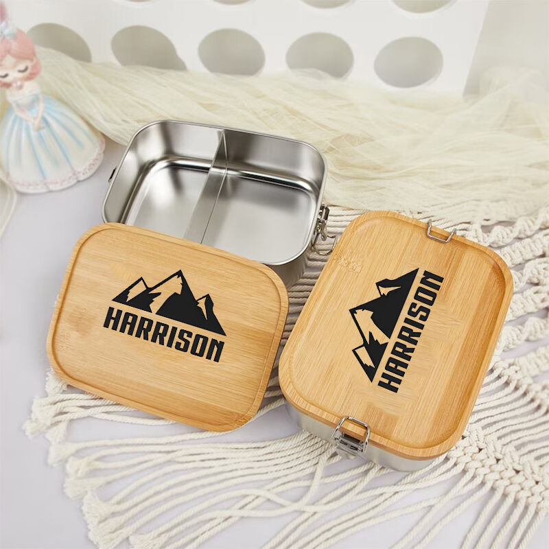 Personalized Lunch Box Custom Name With Simple Mountains