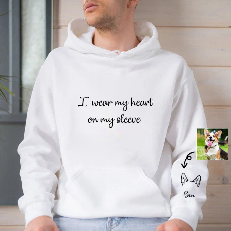 Personalized Hoodie with Custom Pet Ear Outline On The Sleeve Adorable Gift for Pet Lover