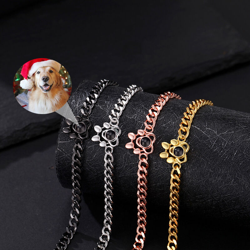 Personalized Projection Picture Bracelet With Paw Pendant Christmas Gift For Pet Lovers